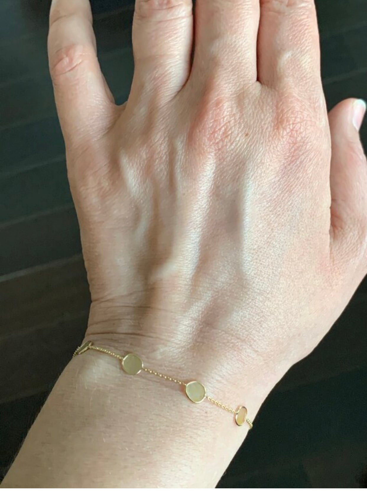 18K Solid Yellow Gold, Natural Diamond Slices Station Bracelet