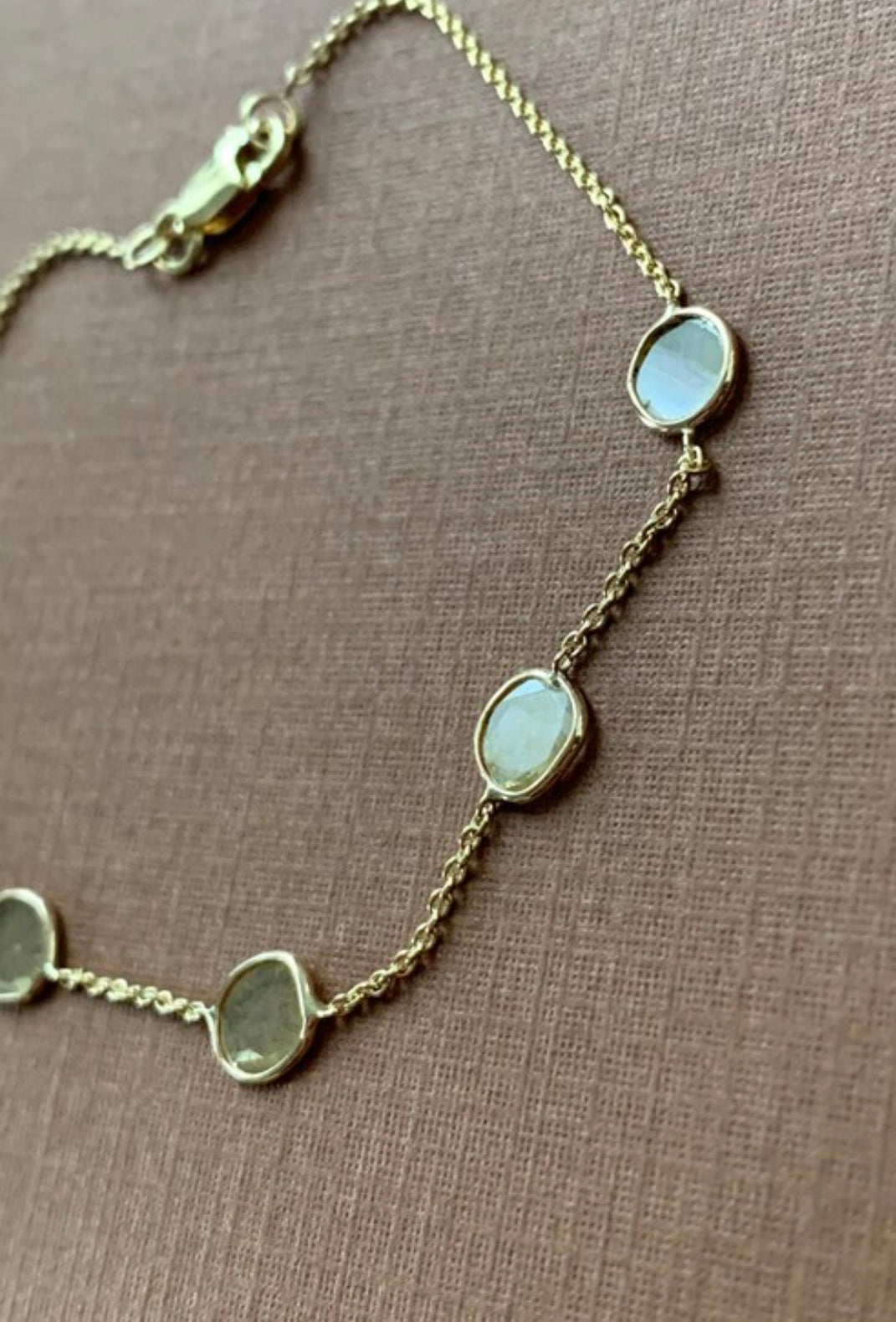 18K Solid Yellow Gold, Natural Diamond Slices Station Bracelet