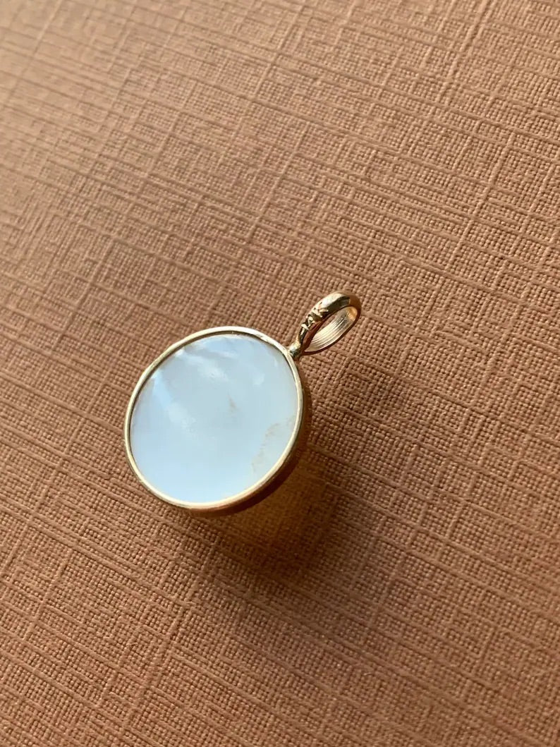 "The Moon" Pendant, 14K Solid Yellow Gold, White Moonstone, Small Size